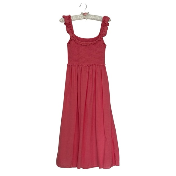 Wilfred Aritzia Reminisce Smocked Fit & Flare Ruffled Straps in pink Size Small - Picture 2 of 9